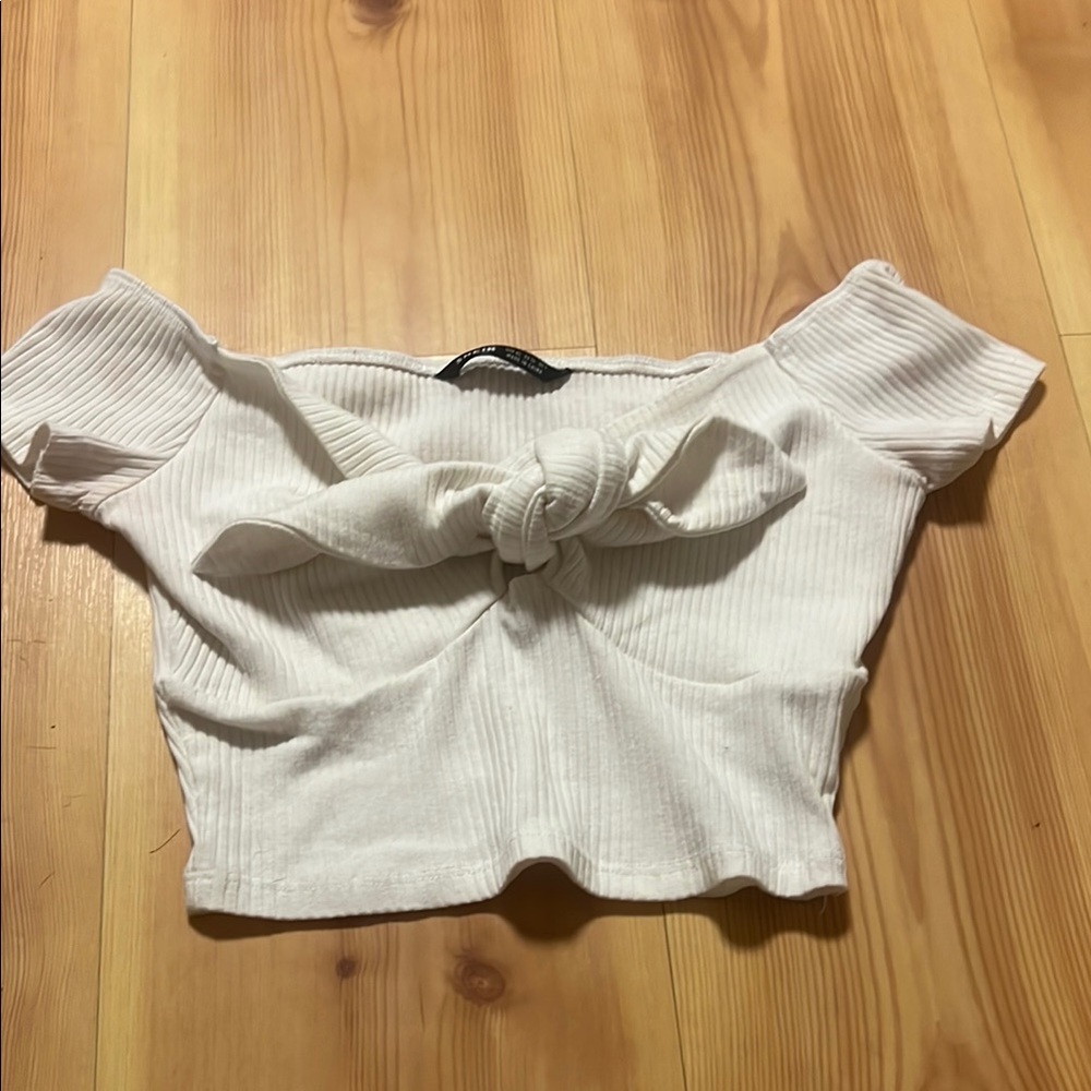 White Ribbed Off-Shoulder Top